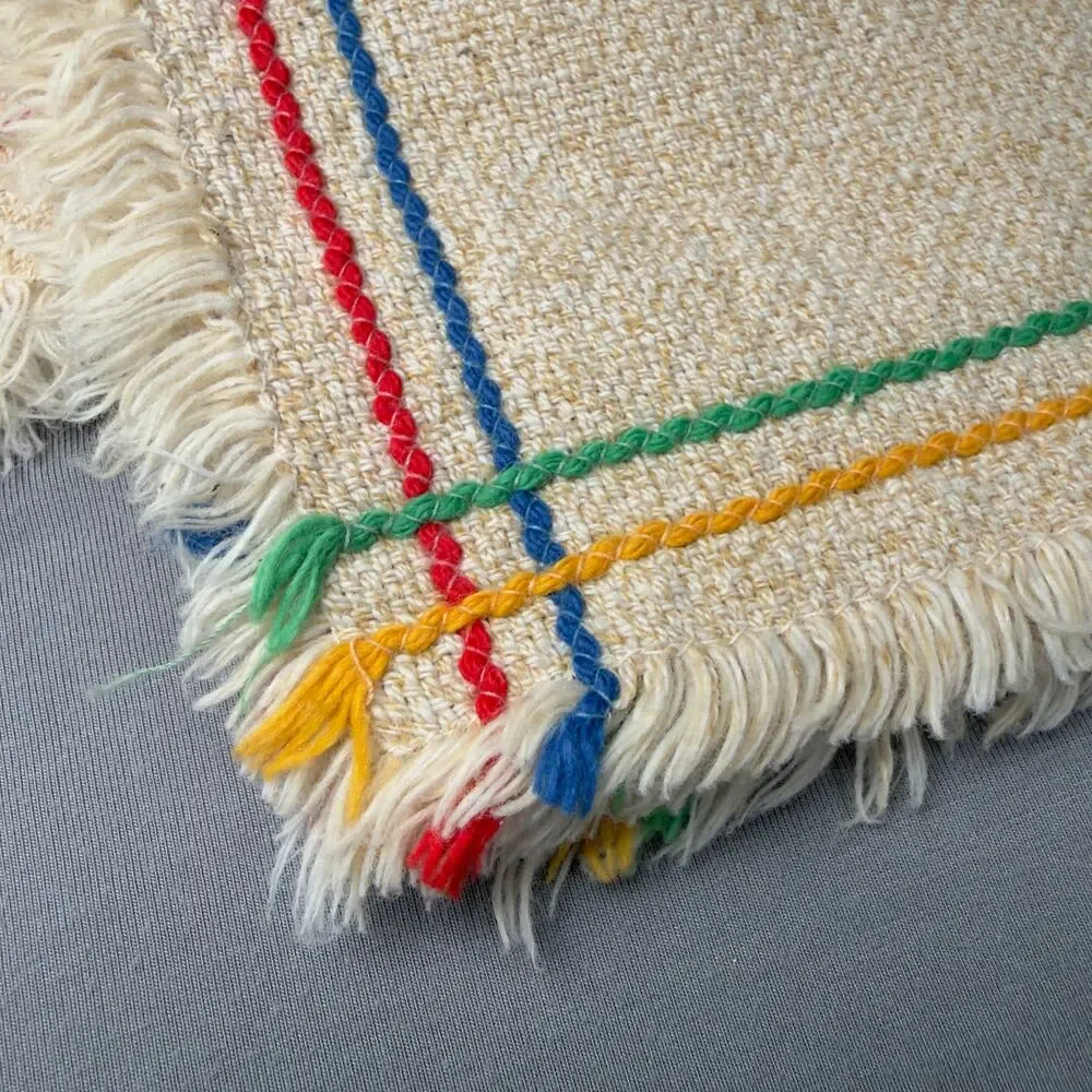 VINTAGE Tan Woven Frayed Edge 4 Placemats & 4 Matching Napkin Set